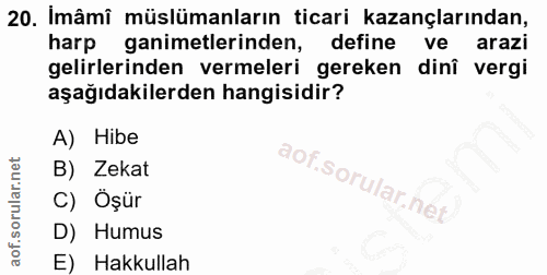 20. soru: Imâmî müslümanların ticari kazançlarından, harp ganimetlerinden, define ve arazi gelirlerinden vermeleri gereken dinî…