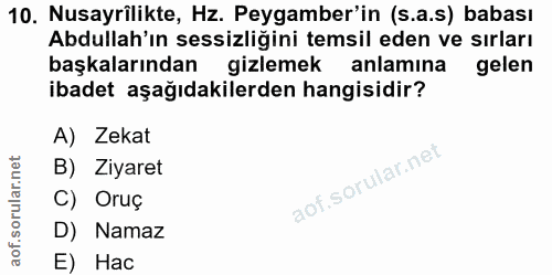 10. soru: Nusayrilikte, Hz. Peygamber'in (s.a.s) babası Abdullah'ın sessizliğini temsil eden ve sırları başkalarından gizlemek…