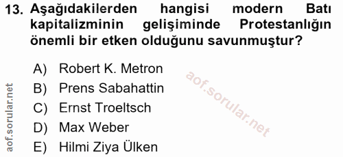 13. soru: Aşağıdakilerden hangisi modern Batı kapitalizminin gelişiminde Protestanliğın önemli bir etken olduğunu savunmuştur?…