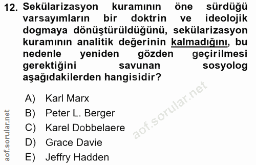 12. soru: Sekülarizasyon kuramının öne sürdüğü varsayımların bir doktrin ve ideolojik dogmaya dönüştürüldüğünü, sekülarizasyon…