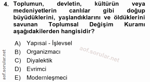 4. soru: Toplumun, devletin, kültürün veya medeniyetlerin canlilar gibi doğup büyüdüklerini, yaşlandıklarını ve öldüklerini sa…