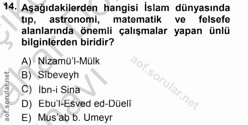 14. soru: Aşağıdakilerden hangisi İslam dünyasında tıp, astronomi, matematik vel felsefe alanlarında önemli çalışmalar yapan ün…