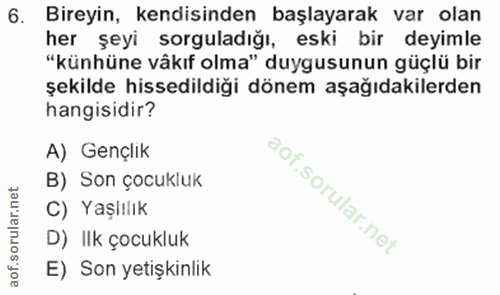 6. soru: Bireyin, kendisinden başlayarak var olan her şeyi sorguladığı, eski bir deyimle "künhüne vâkıf olma" duygusunun güçlü…