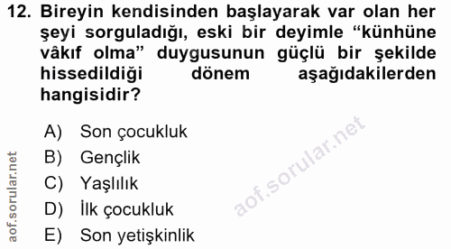12. soru: Bireyin kendisinden başlayarak var olan her şeyı sorguladığı, eski bir deyimle "künhüne vâkıf olma" duygusunun güçlü…