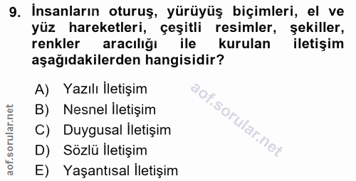 9. soru: Insanların oturuş, yürüyüş biçimleri, el ve yüz hareketleri, çeşitli resimler, şekiller, renkler aracıliğı ile kurula…