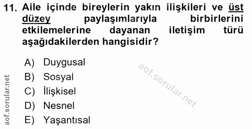 11. soru: Aile içinde bireylerin yakın ilişkileri ve üst düzey paylaşımlarıyla birbirlerini etkilemelerine dayanan iletişim tür…