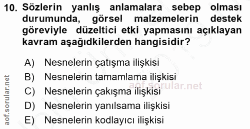 10. soru: Sözlerin yanlış anlamalara sebep olması durumunda, görsel malzemelerin destek göreviyle düzeltici etki yapmasını açık…