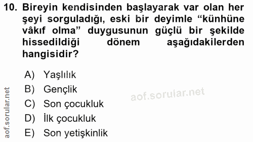 10. soru: Bireyin kendisinden başlayarak var olan her şeyi sorguladığı, eski bir deyimle "künhüne vâkıf olma" duygusunun güçlü…
