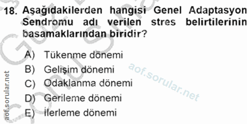 18. soru: Aşağıdakilerden hangisi Genel Adaptasyon Sendromu adı verilen stres belirtilerinin basamaklarından biridir? A) Tükenm…