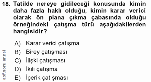 18. soru: Tatilde nereye gidileceği konusunda kimin daha fazla haklı olduğu, kimin karar verici olarak on plana çıkma çabasında…