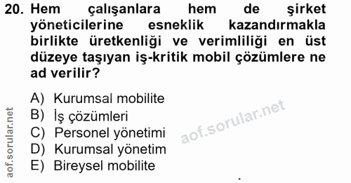20. soru: Hem çalışanlara hem de şirket yöneticilerine esneklik kazandırmakla birlikte üretkenliği ve verimliliği en üst düzeye…