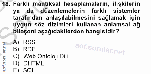 18. soru: Farklı mantıksal hesaplamaların, ilişkilerin ya da düzenlemelerin farklı sistemler tarafından anlaşılabilmesini sağla…