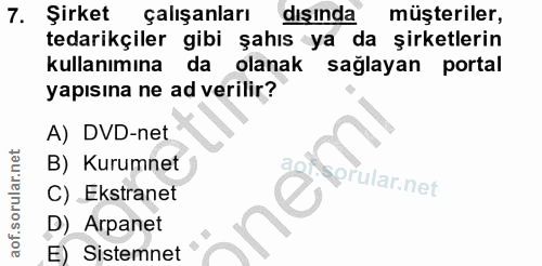 7. soru: Şirket çalışanları dışında müşteriler, tedarikçiler gibi şahıs ya da şirketlerin kullanımına da olanak saglayan porta…