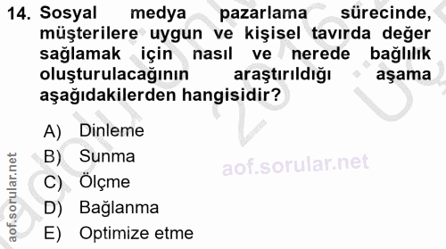 14. soru: Sosyal medya pazarlama sürecinde, müşterilere uygun ve kişisel tavırda değer sağlamak için nasıl ve nerede bağlılık o…