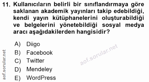 11. soru: Kullanıcıların belirli bir sınıflandırmaya göre saklanan akademik yayınları takip edebildiği, kendi yayın kütüphanele…