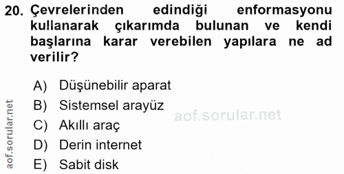20. soru: Çevrelerinden edindiği enformasyonu kullanarak çıkarımda bulunan ve kendi başlarına karar verebilen yapılara ne ad ve…