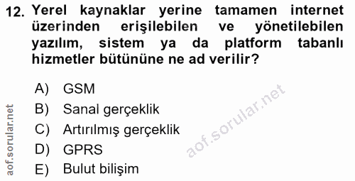 12. soru: Yerel kaynaklar yerine tamamen internet üzerinden erişilebilen ve yönetilebilen yazılım sistem ya da platform tabanlı…