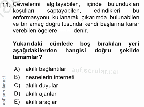 11. soru: Çevrelerini algılayabilen, içinde bulundukları koşulları saptayabilen, edindikleri bu enformasyonu kullanarak çıkarım…