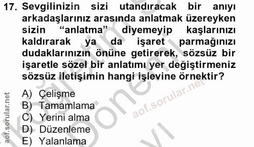 17. soru: Sevgilinizin sizi utandıracak bir anıyı arkadaşlarınız arasında anlatmak üzereyken sizin "anlatma" diyemeyip kaşların…