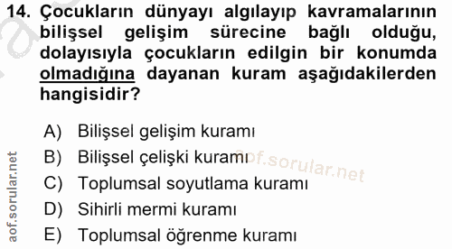 14. soru: Çocukların dünyayı algılayıp kavramalarının bilişsel gelişim sürecine bağlı olduğu, dolayısıyla çocukların edilgin bi…