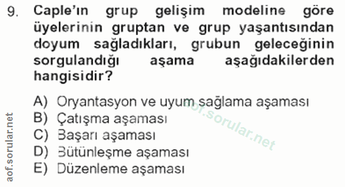 9. soru: Caple'in grup gelişim modeline göre üyelerinin gruptan ve grup yaşantısından doyum sağladıkları, grubun geleceğinin s…