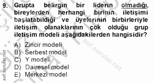 9. soru: Grupta belirgin bir liderin olmadığı, bireylerden herhangi birinin iletişimi başlatabildiği ve üyelerinin birbirleriy…