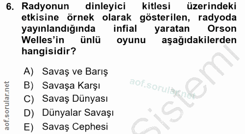 6. soru: Radyonun dinleyici kitlesi üzerindeki etkisine örnek olarak gösterilen, radyoda yayınlandığında infial yaratan Orson…
