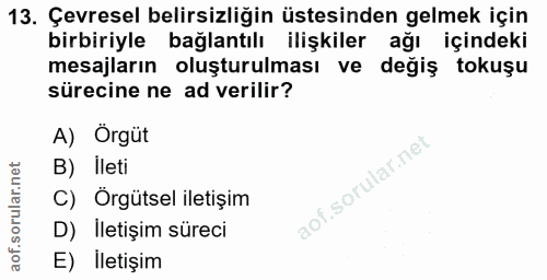 13. soru: Çevresel belirsizliğin üstesinden gelmek için birbiriyle bağlantılı ilişkiler ağı içindeki mesajların oluşturulması v…