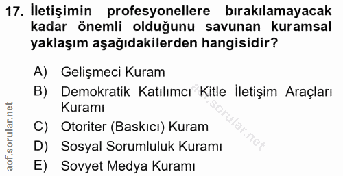 17. soru: Iletişimin profesyonellere bırakılamayacak kadar önemli olduğunu savunan kuramsal yaklaşım aşağıdakilerden hangisidir…