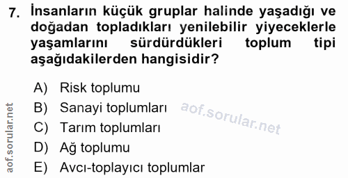 7. soru: İnsanların küçük gruplar halinde yaşadığı ve doğadan topladıkları yenilebilir yiyeceklerle yaşamlarını sürdürdükleri…