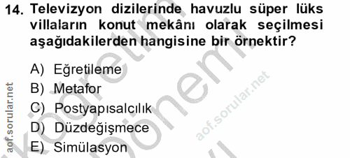 14. soru: Televizyon dizilerinde havuzlu süper lüks villaların konut mekânı olarak seçilmesi aşağıdakilerden hangisine bir örne…