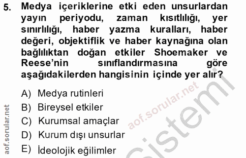 5. soru: Medya içeriklerine etki eden unsurlardan yayın periyodu, zaman kısıtlılığı, yer sınırlılığı, haber yazma kuralları, h…