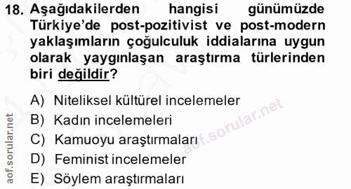18. soru: Aşağıdakilerden hangisi günümüzde Türkiye'de post-pozitivist ve post-modern yaklaşımların çoğulculuk iddialarına uygu…