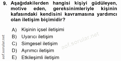 9. soru: Aşağıdakilerden hangisi kişiyi güdüleyen, motive eden, gereksinimleriyle kişinin kafasındaki kendisini kavramasına ya…