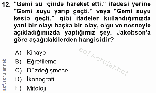 12. soru: "Gemi su içinde hareket etti." ifadesi yerine "Gemi suyu yarıp geçti." veya "Gemi suyu kesip geçti." gibi ifadeler ku…