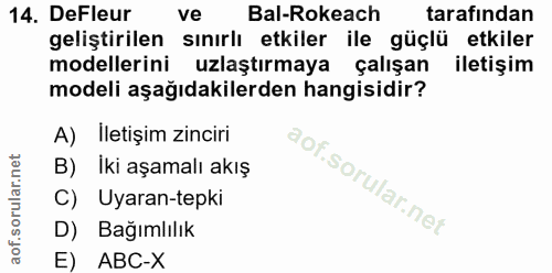 14. soru: DeFleur ve Bal-Rokeach tarafından geliştirilen sınırlı etkiler ile güçlü etkiler modellerini uzlaştırmaya çalışan ile…