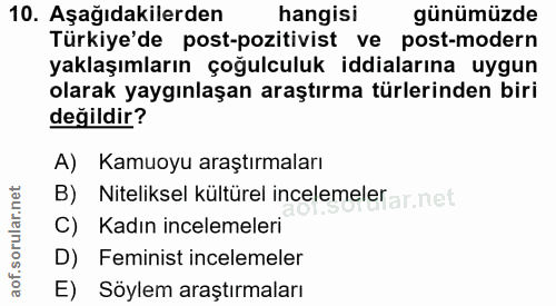 10. soru: Aşağıdakilerden hangisi günümüzde Türkiye'de post-pozitivist ve post-modern yaklaşımların çoğulculuk iddialarına uygu…