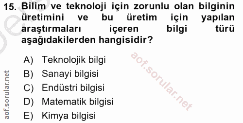 15. soru: Bilim ve teknoloji için zorunlu olan bilginin üretimini ve bu üretim için yapılan araştırmaları içeren bilgi türü aşa…