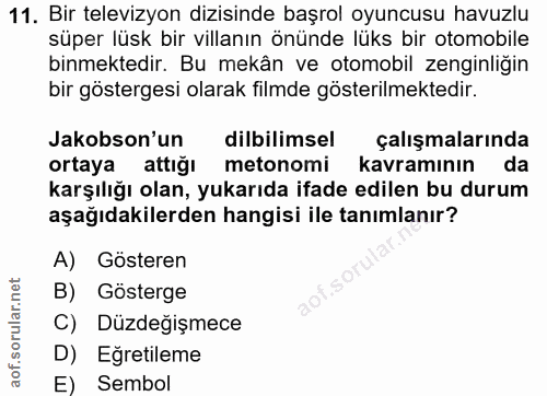 11. soru: Bir televizyon dizisinde başrol oyuncusu havuzlu süper lüsk bir villanın önünde lüks bir otomobile binmektedir. Bu me…