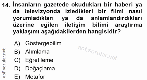 14. soru: İnsanların gazetede okudukları bir haberi ya da televizyonda izledikleri bir filmi nasıl yorumladıkları ya da anlamla…