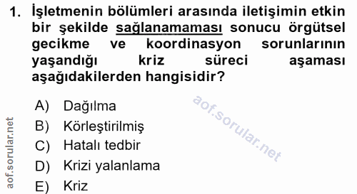 1. soru: İşletmenin bölümleri arasında iletişimin etkin bir şekilde sağlanamaması sonucu örgütsel gecikme ve koordinasyon soru…