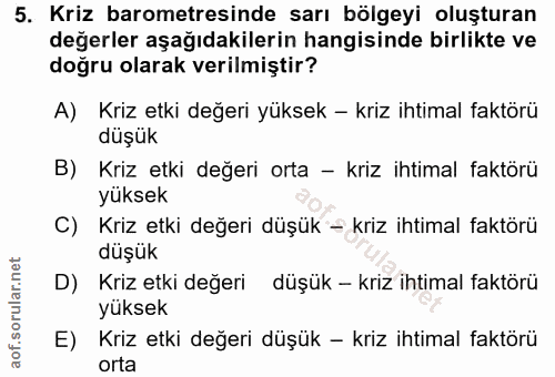 5. soru: Kriz barometresinde sarı bölgeyi oluşturan değerler aşağıdakilerin hangisinde birlikte ve doğru olarak verilmiştir? A…
