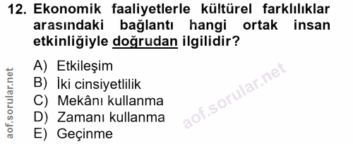 12. soru: Ekonomik faaliyetlerle kültürel farklılıklar arasındaki bağlantı hangi ortak insan etkinliğiyle doğrudan ilgilidir? A…