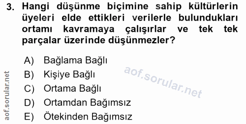 3. soru: Hangi düşünme biçimine sahip kültürlerin üyeleri elde ettikleri verilerle bulundukları ortamı kavramaya çalışırlar ve…