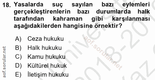 18. soru: Yasalarda suç sayılan bazı eylemleri gerçekleştirenlerin bazı durumlarda halk tarafından kahraman gibi karşılanması a…