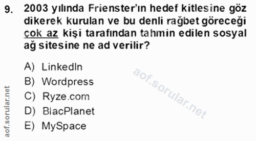 9. soru: 2003 yılında Frenster'ın hedef kitlesine göz dikerek kurulan ve bu denli rağbet göreceği çok az kişi tarafından tahmi…