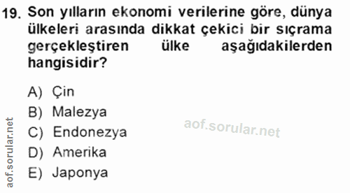 19. soru: Son yılların ekonomi verilerine göre, dünya ülkeleri arasında dikkat çekici bir silerda gerçekleştirer ülke A) Çin B)…