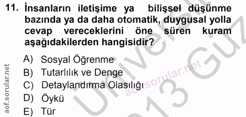 11. soru: İnsanların iletişime ya bilişsel düşünme bazında ya da daha otomatik, duygusal yolla cevap vereceklerini öne süren ku…