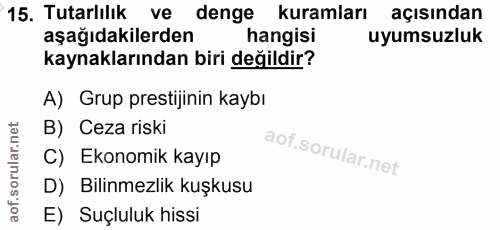 15. soru: Tutarlılık ve denge kuramları açısından aşağıdakilerden hangisi uyumsuzluk kaynaklarından biri değildir? A) Grup pres…