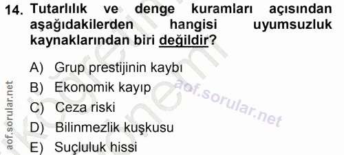 14. soru: Tutarlılık ve denge kuramları açısından aşağıdakilerden hangisi uyumsuzluk kaynaklarından biri değildir? A) Grup pres…